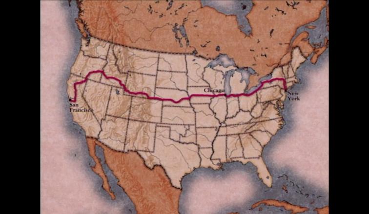 The route taken by Horatio Nelson Jackson and Sewall Crocker in the United States' first transcontinental voyage by automobile, in 1903.