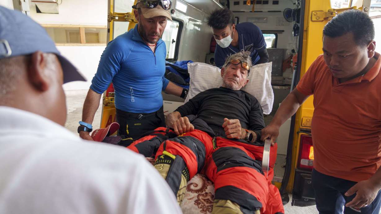Spanish climber Carlos Soria, arrives at the Hams hospital after being rescued from Dhaulagiri mountain region in Kathmandu, Nepal, Thursday, May 18, 2023. The 84-year-old climber attempting to become the oldest person to summit all the world's highest peaks was rescued Thursday after he was injured. Soria was attempting to scale Mount Dhaulagiri but was hurt on his way to the top.