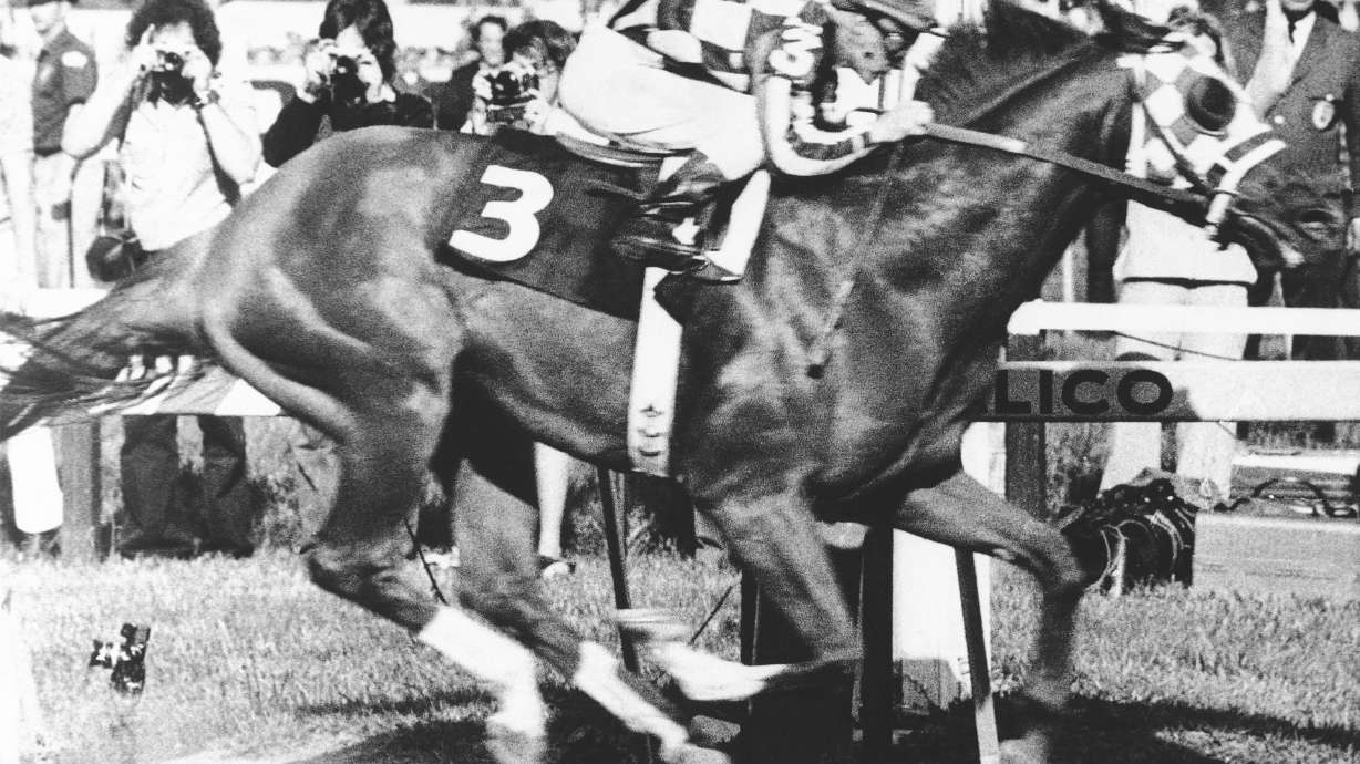 FILE - In this May 19, 1973 file photo, Secretariat, with Ron Turcotte up, wins the 98th Preakness Stakes horse race at Pimlico Race Course in Baltimore. Calling Secretariat a mere Triple Crown winner probably understates his dominance. The colt with the nickname Big Red not only won the Kentucky Derby, Preakness and Belmont Stakes in 1973 — he finished each in record time.