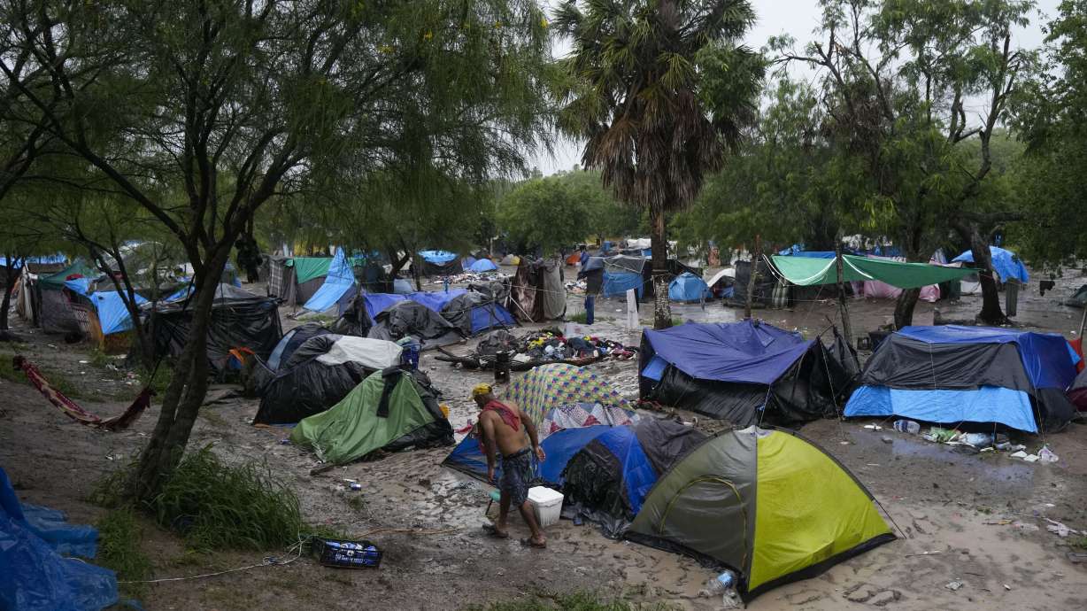 Tents on the banks of the Rio Grande at a makeshift migrant camp, in Matamoros, Mexico, Saturday. Utah Gov. Spencer Cox on Thursday criticized Congress for the country's current immigration crisis at the border.