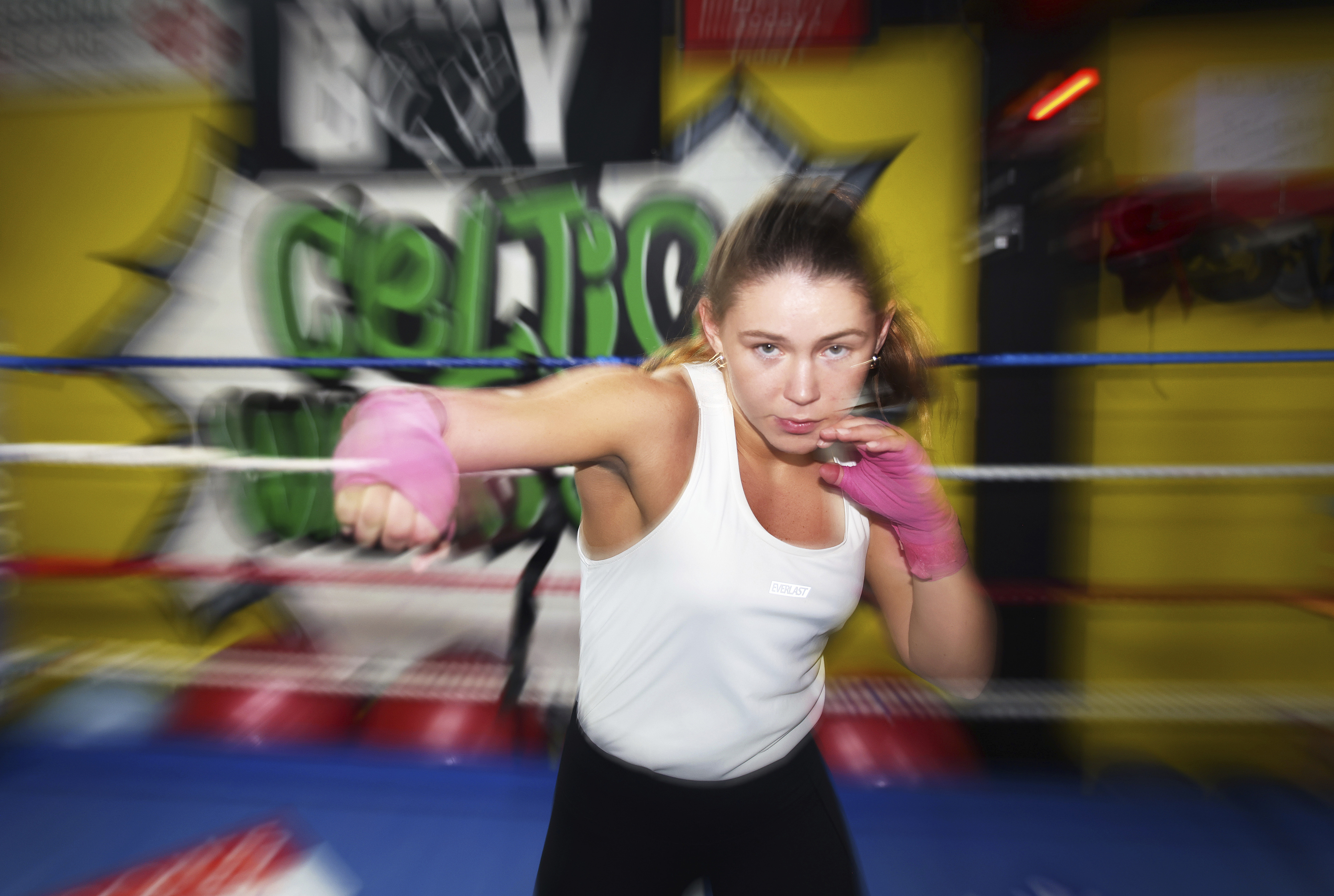 Boxer Kaci Rock, under-22 national champion in the welterweight division, trains in the Celtic Warrior boxing club in Dublin, Ireland, Thursday, May 18, 2023. Katie Taylor’s success has been paving the way for young Irish fighters like Rock, as women’s boxing gains popularity around the world. 