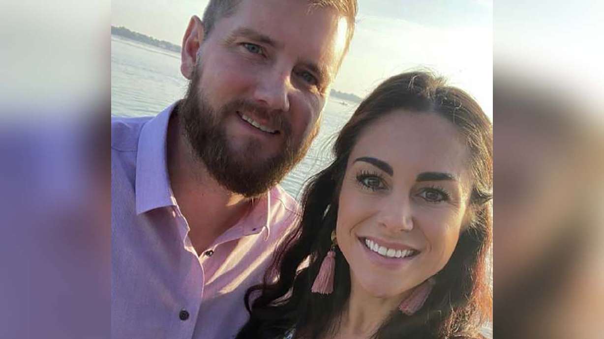 Samantha Miller and her groom-to-be Aric Hutchinson are pictured. Hutchinson will receive almost a million dollars in a settlement connected to the crash that killed his bride on their wedding night last year.