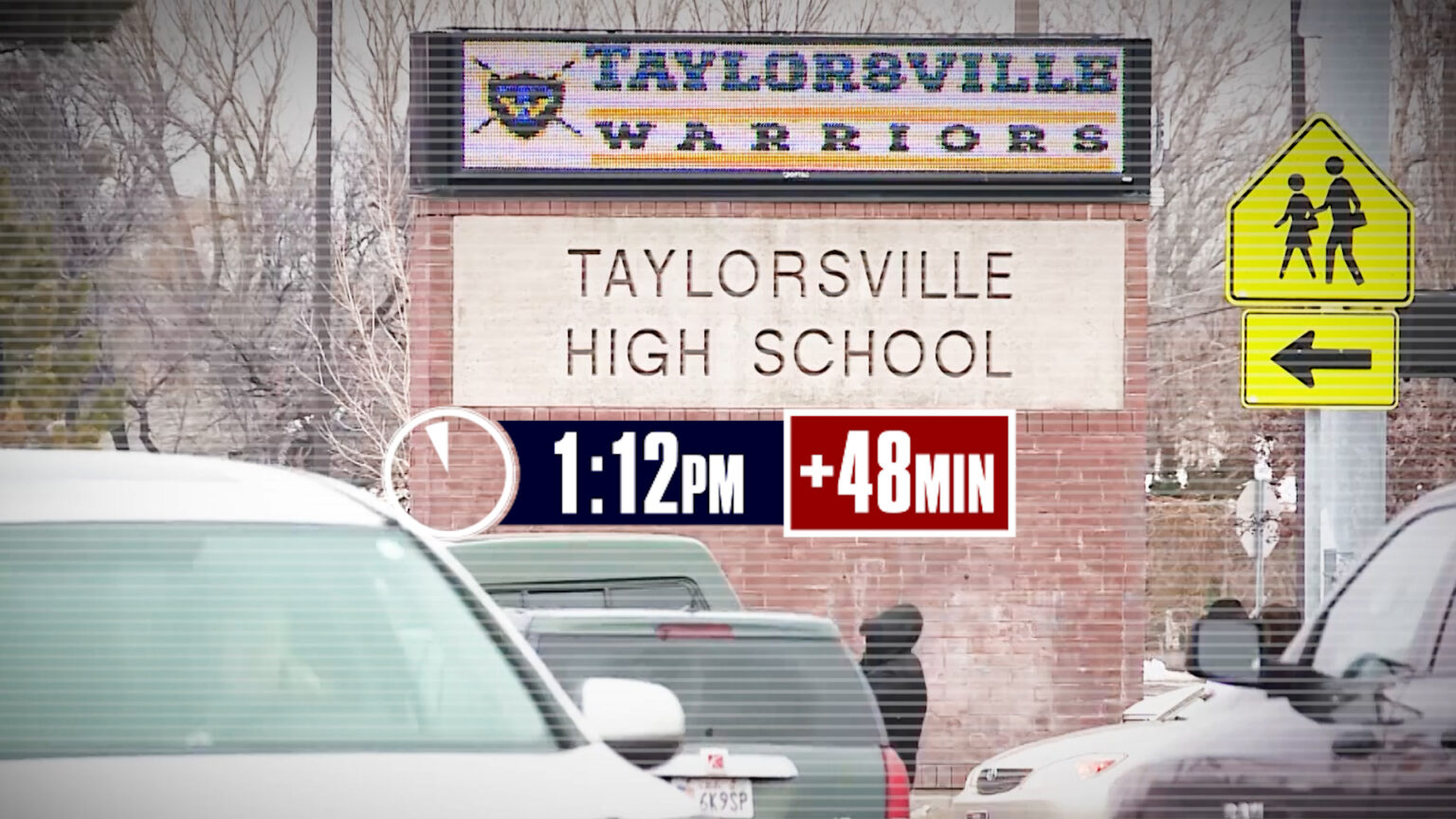 This graphic shows the timeline for a lockdown at Taylorsville High School in January.
