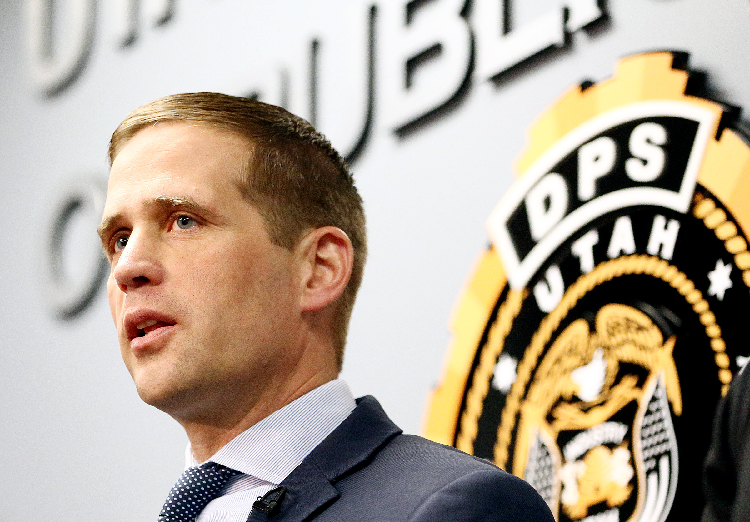 Utah Highway Patrol Col. Brian Redd speaks at a press event in Taylorsville in 2017. Gov. Spencer Cox said on Thursday he's confident in Redd as acting director of the Utah Department of Corrections.