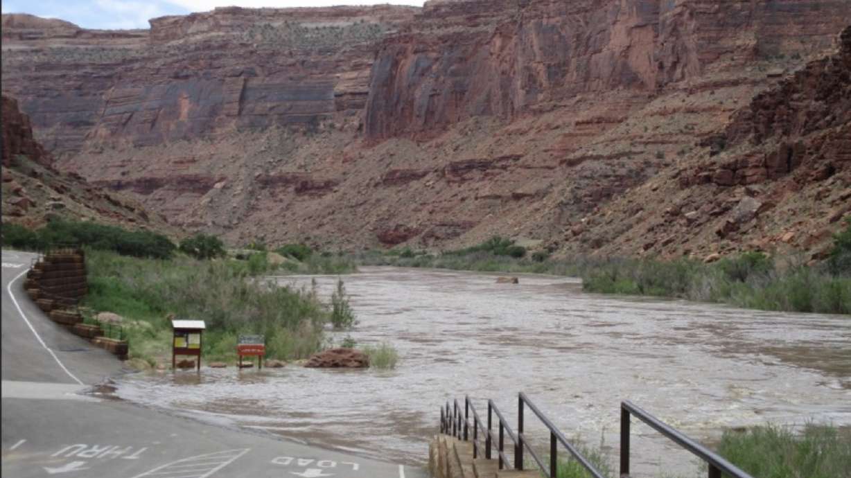 A photo of the Colorado River by Take Out Beach in Grand County on Thursday. The Bureau of Land Management has closed multiple campsites in the area because of the river's high flows.