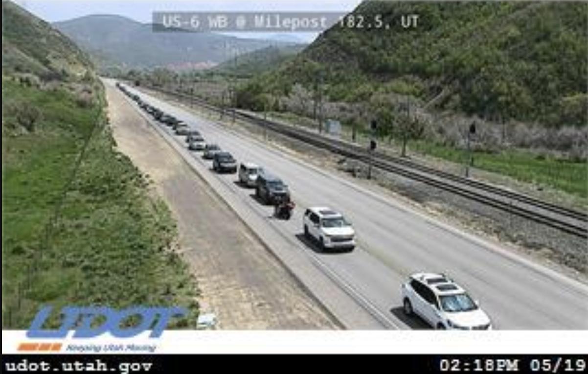 Cars are backed up on U.S. 6 westbound near milepost 182 following a fatal accident on Friday.