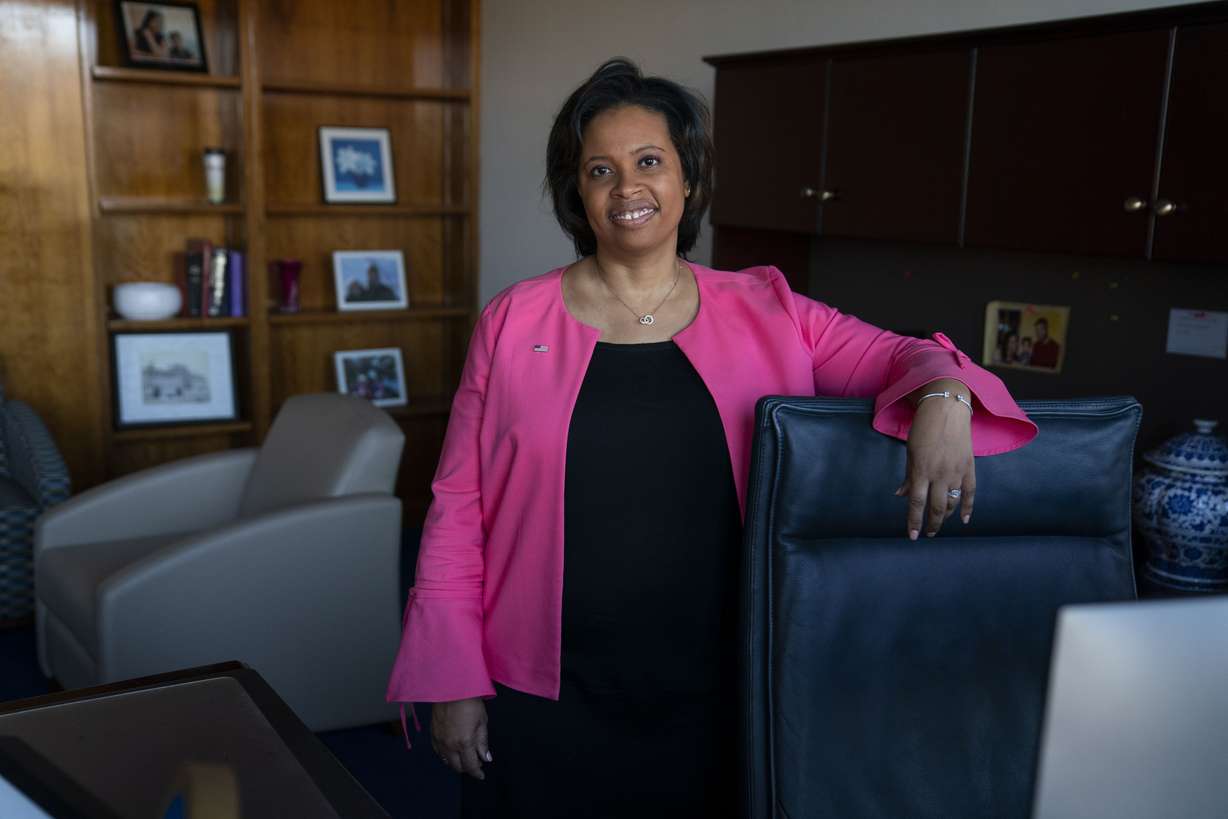 Chiquita Brooks-LaSure, the administrator for the Centers of Medicare and Medicaid Services, poses for a photograph in her office, Wednesday, Feb. 9, 2022, in Washington.