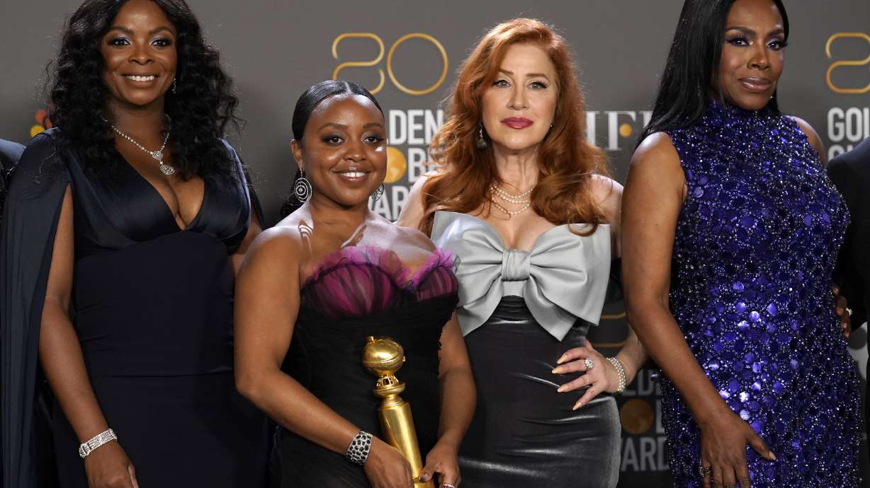 Janelle James, Quinta Brunson, Lisa Ann Walter and Sheryl Lee Ralph pose at the 80th annual Golden Globe Awards on Jan. 10. The Hollywood writers strike has put a damper on new shows.