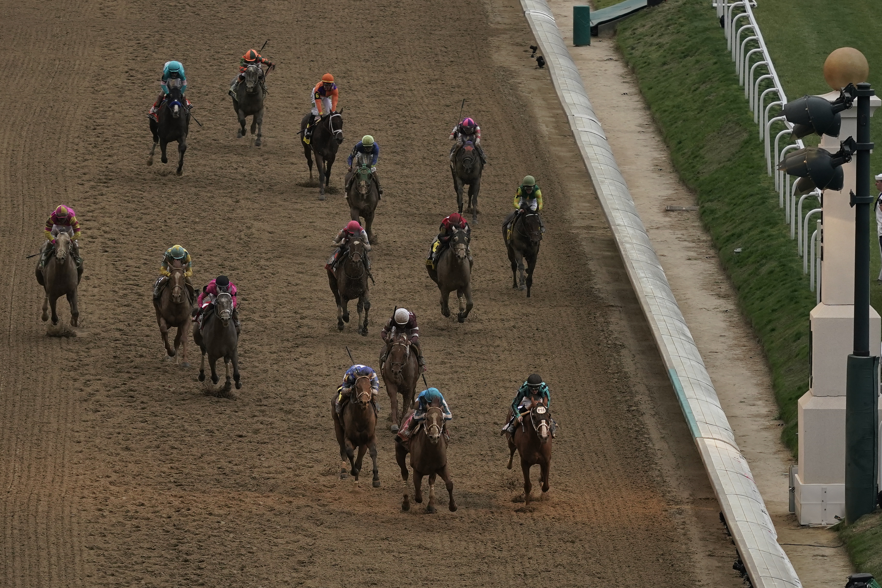 Mage (8), with Javier Castellano aboard, wins the 149th running of the Kentucky Derby horse race at Churchill Downs Saturday, May 6, 2023, in Louisville, Ky.