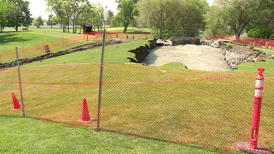 A sinkhole appeared on the Fox Hollow Golf Club Saturday afternoon.