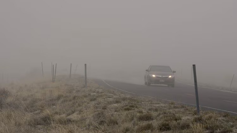 Strong winds blow dust across the North Temple Frontage Rd. near the south shore of the Great Salt Lake on March 29.