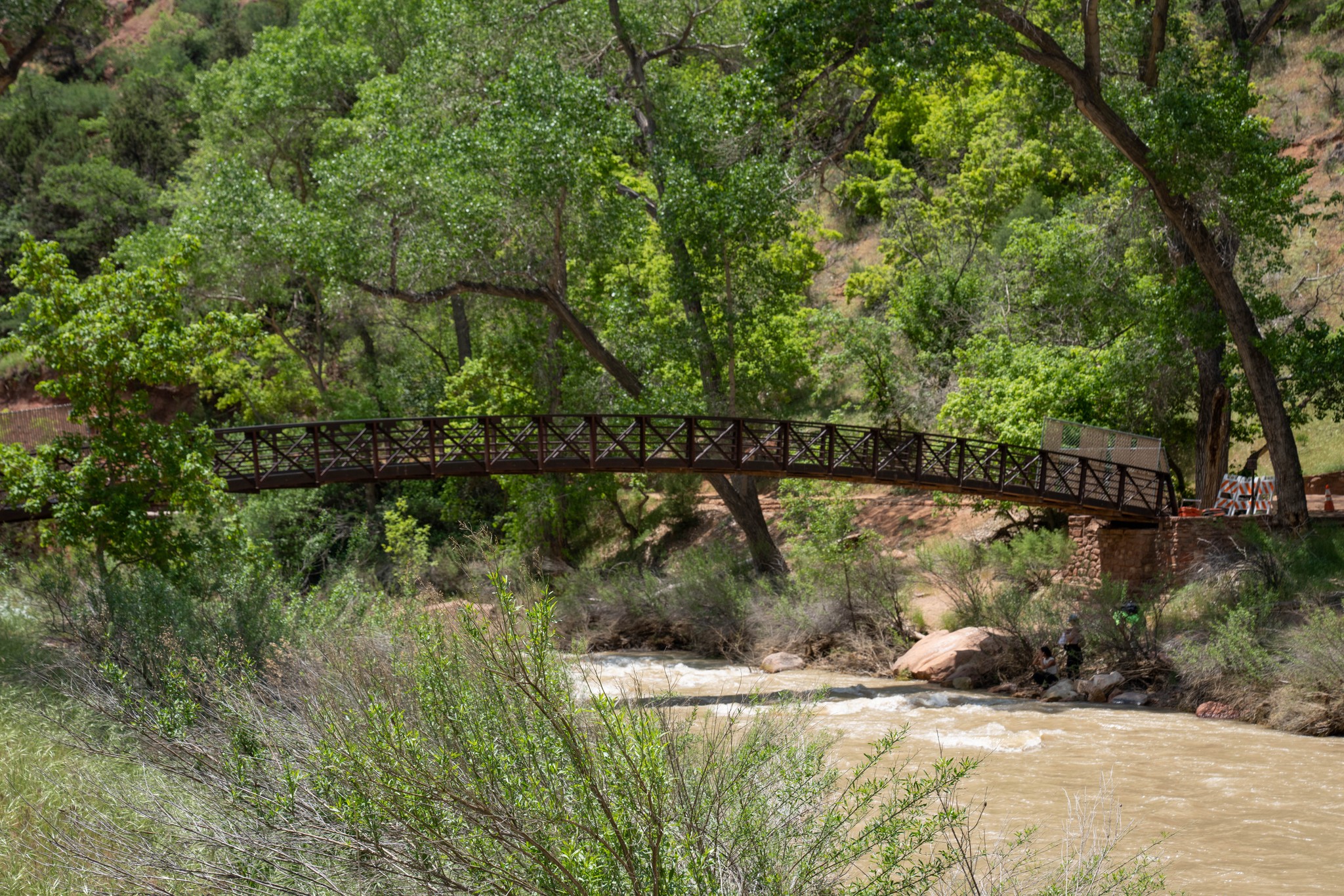 A photo of the bridge over the Virgin River that connects Zion Lodge with the Emerald Pool trail complex at Zion National Park pictured on Tuesday. The bridge is closed because of a shifting foundation.
