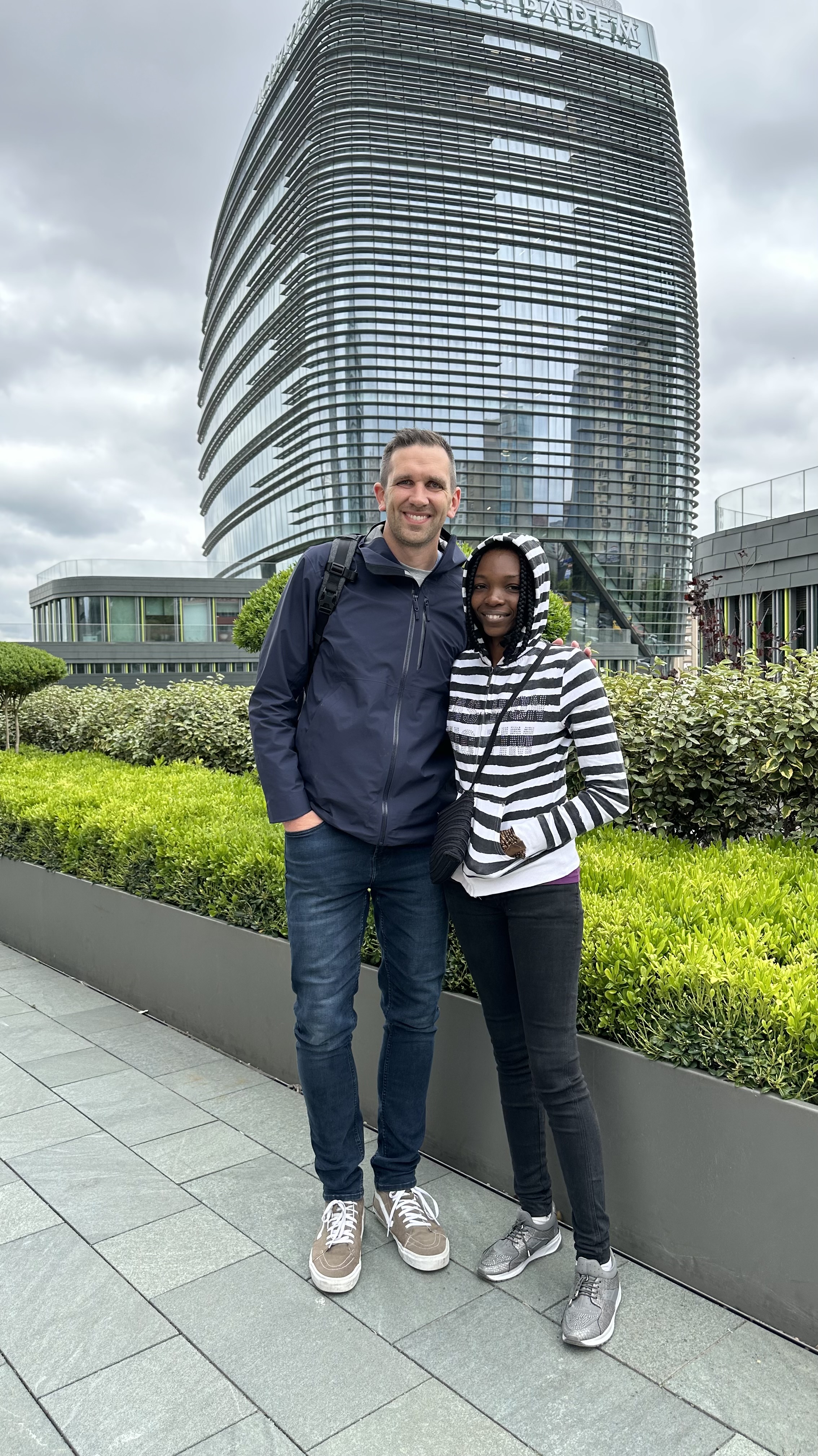 Ben Taylor, of Ogden, Utah, and Chickaordery Vivian Ukabi, of Cameroon, in Central Africa, stand in Istanbul, Turkey, on May 11, where Ukabi will finally have much-needed stomach surgery.