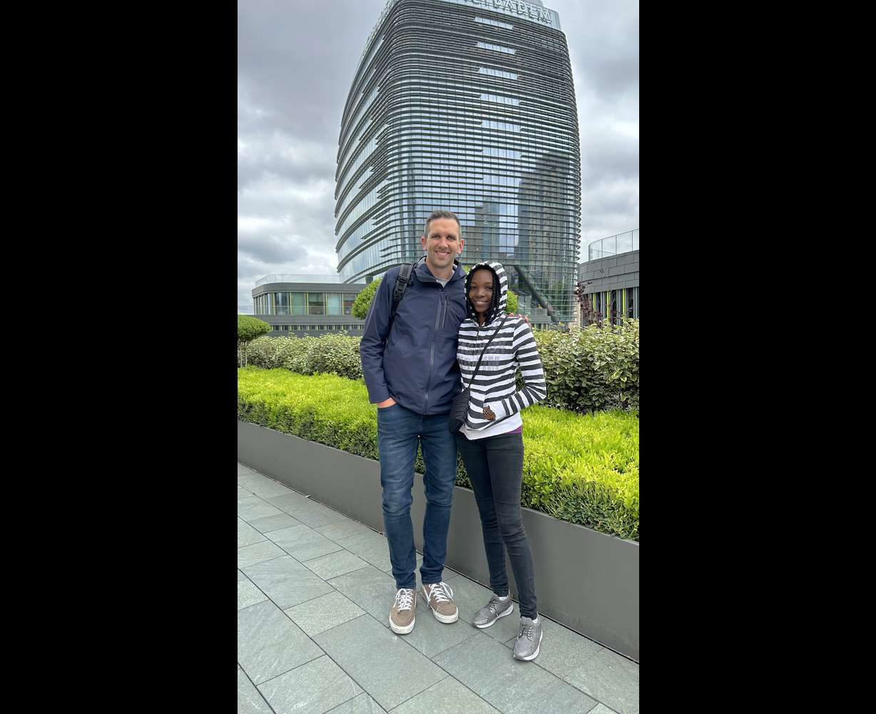 Ben Taylor, of Ogden, Utah, and Chickaordery Vivian Ukabi, of Cameroon, in Central Africa, stand in Istanbul, Turkey, on May 11, where Ukabi will finally have much-needed stomach surgery.