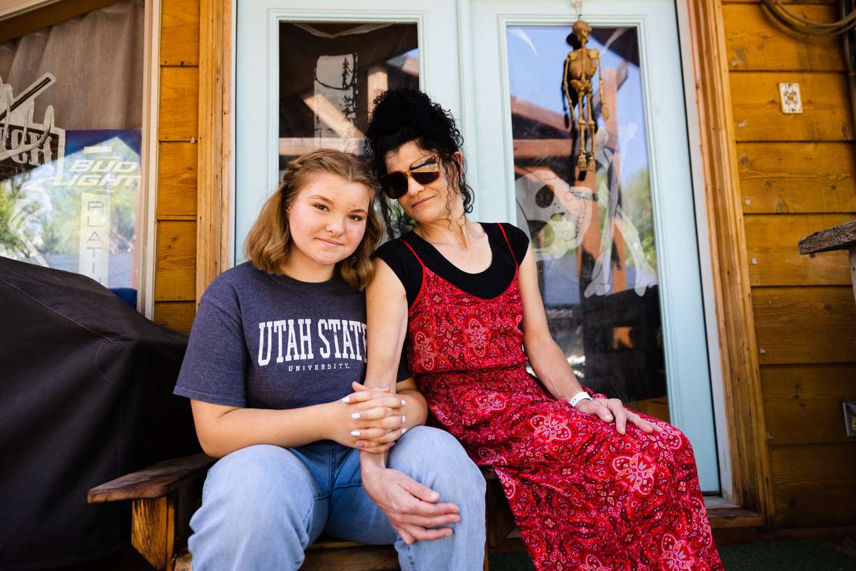 Zoey Hoover, left, and her mother Autumn Hoover pose for a portrait at their home in Logan on May 18.