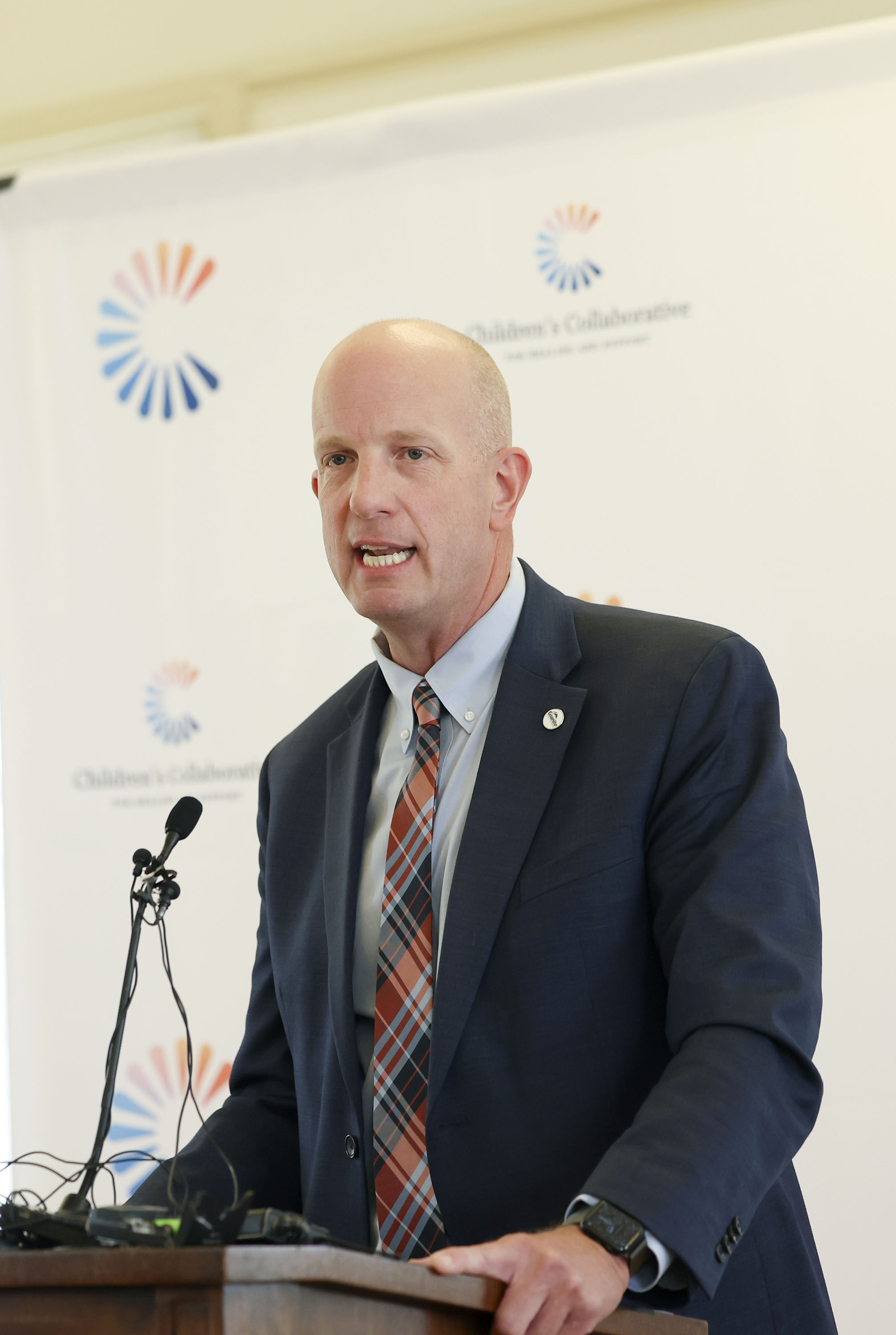 Richard Nye, Granite School District superintendent, speaks at the announcement of a new initiative that supports grieving children and boosts access to services at the Gardner Policy Institute in Salt Lake City on Thursday.
