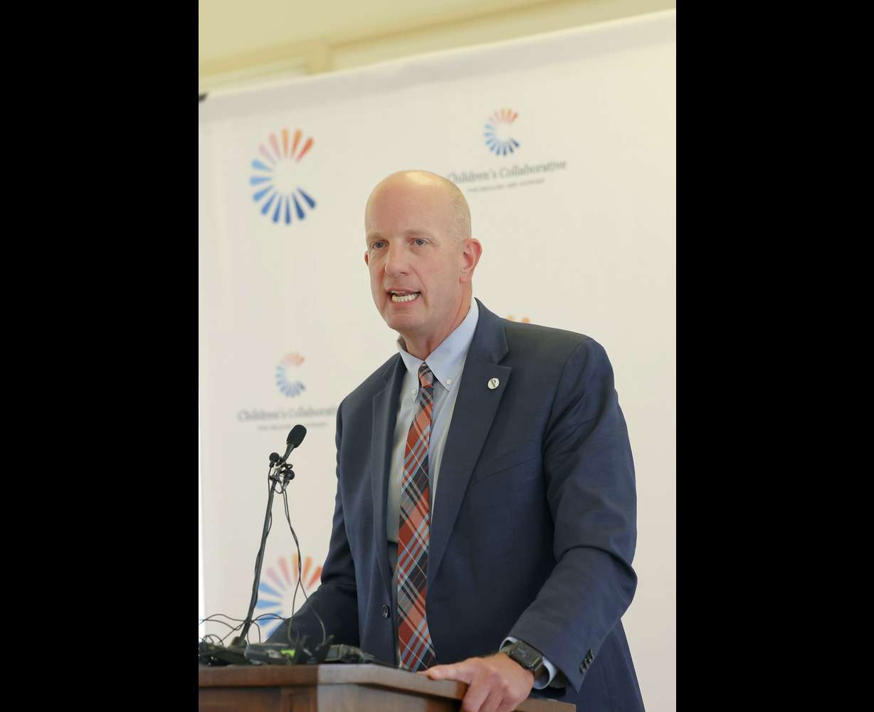 Richard Nye, Granite School District superintendent, speaks at the announcement of a new initiative that supports grieving children and boosts access to services at the Gardner Policy Institute in Salt Lake City on Thursday.