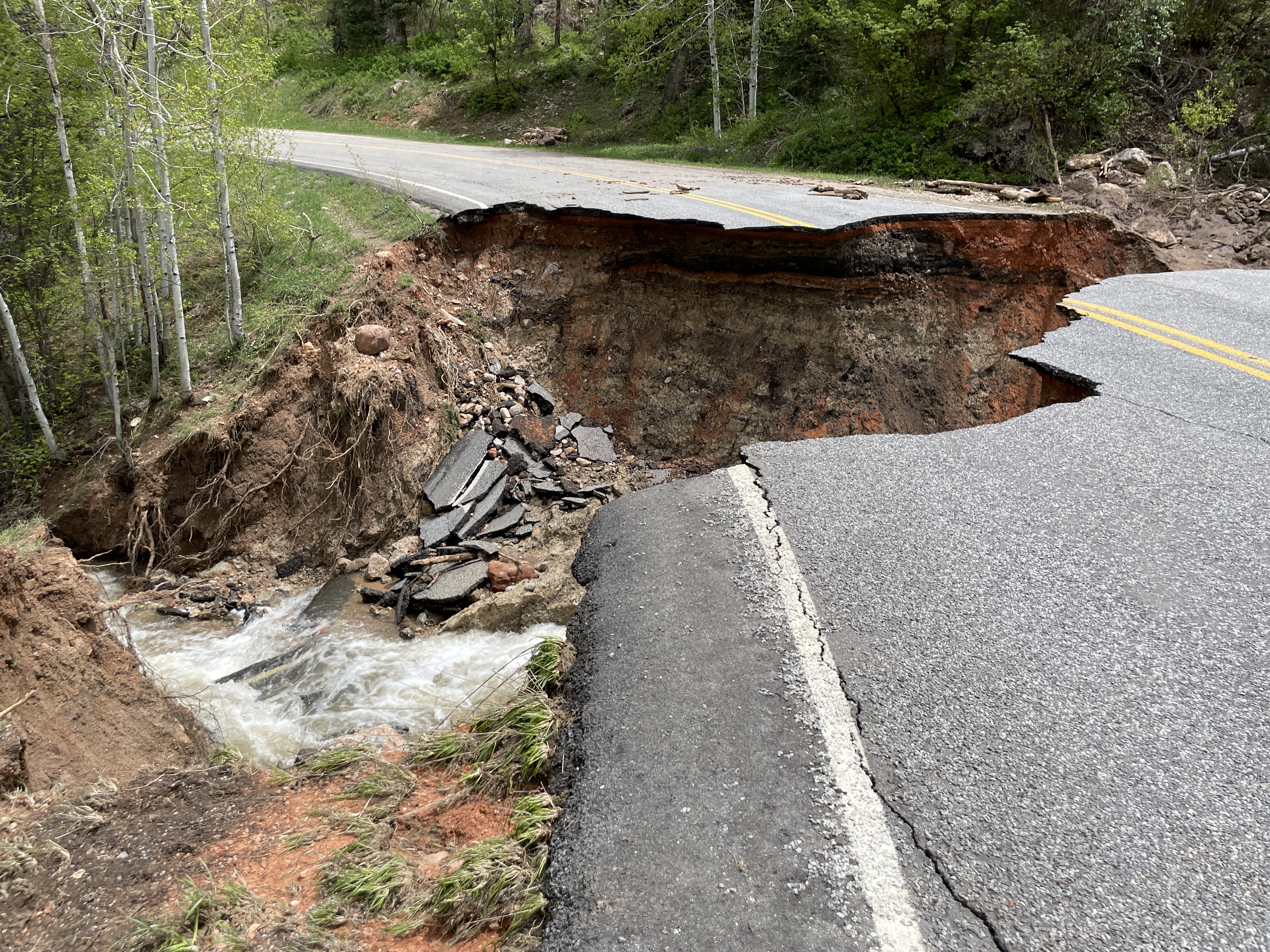 A portion of the road up Payson Canyon along an area of the Nebo Loop is pictured Thursday. It has completely washed out near the Grotto Falls Trailhead.