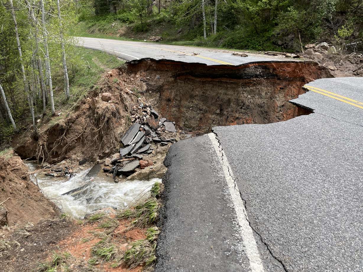 A portion of the road up Payson Canyon along an area of the Nebo Loop is pictured Thursday. It has completely washed out near the Grotto Falls Trailhead.