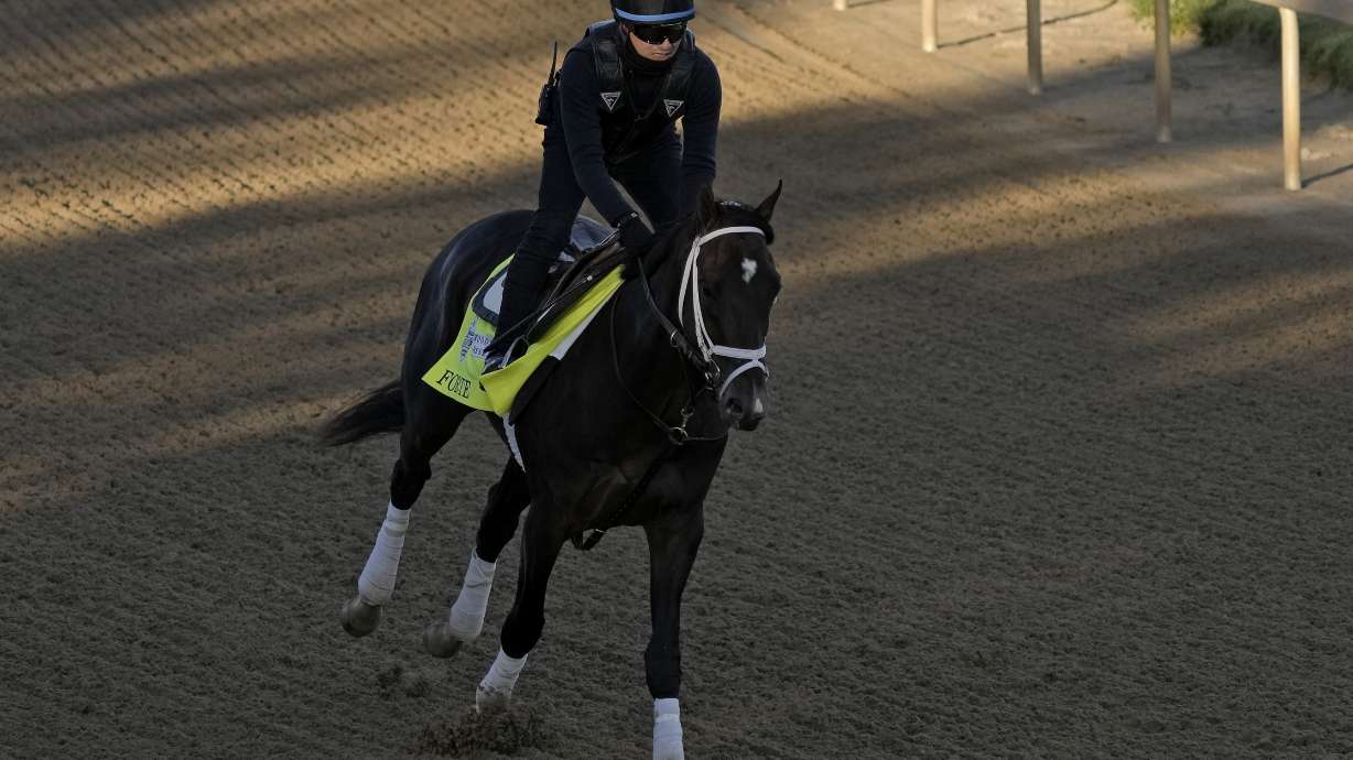 Kentucky Derby hopeful Forte works out at Churchill Downs Wednesday, May 3, 2023, in Louisville, Ky. The 149th running of the Kentucky Derby is scheduled for Saturday, May 6.