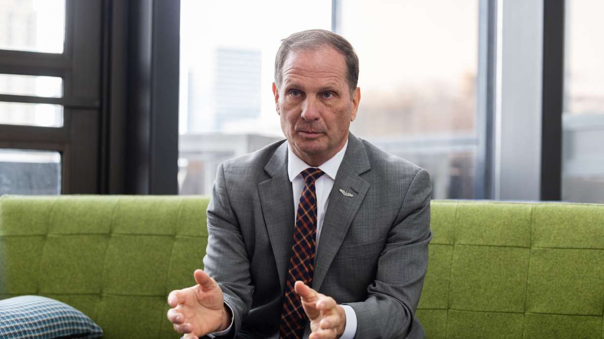 Rep. Chris Stewart, R-Utah, speaks during an interview at the Triad Center in Salt Lake City on Jan. 19. Stewart announced his planned resignation from Congress on Wednesday.