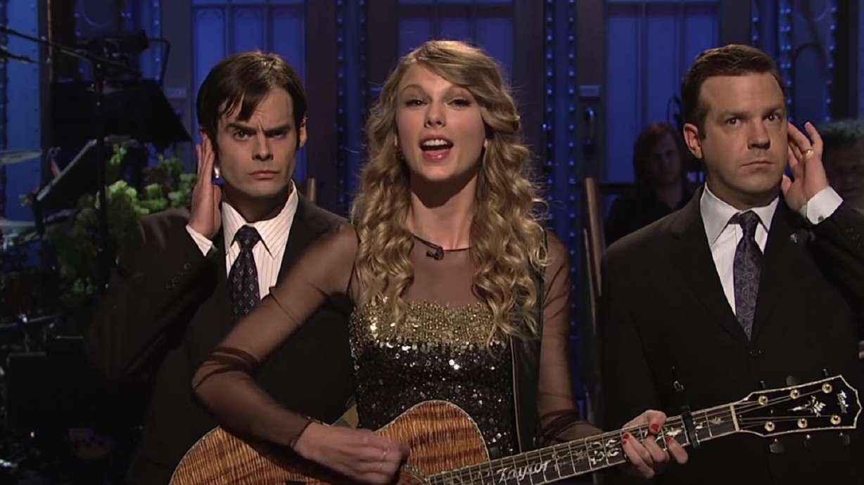A young Taylor Swift performs her first monologue via song on Saturday Night Live.