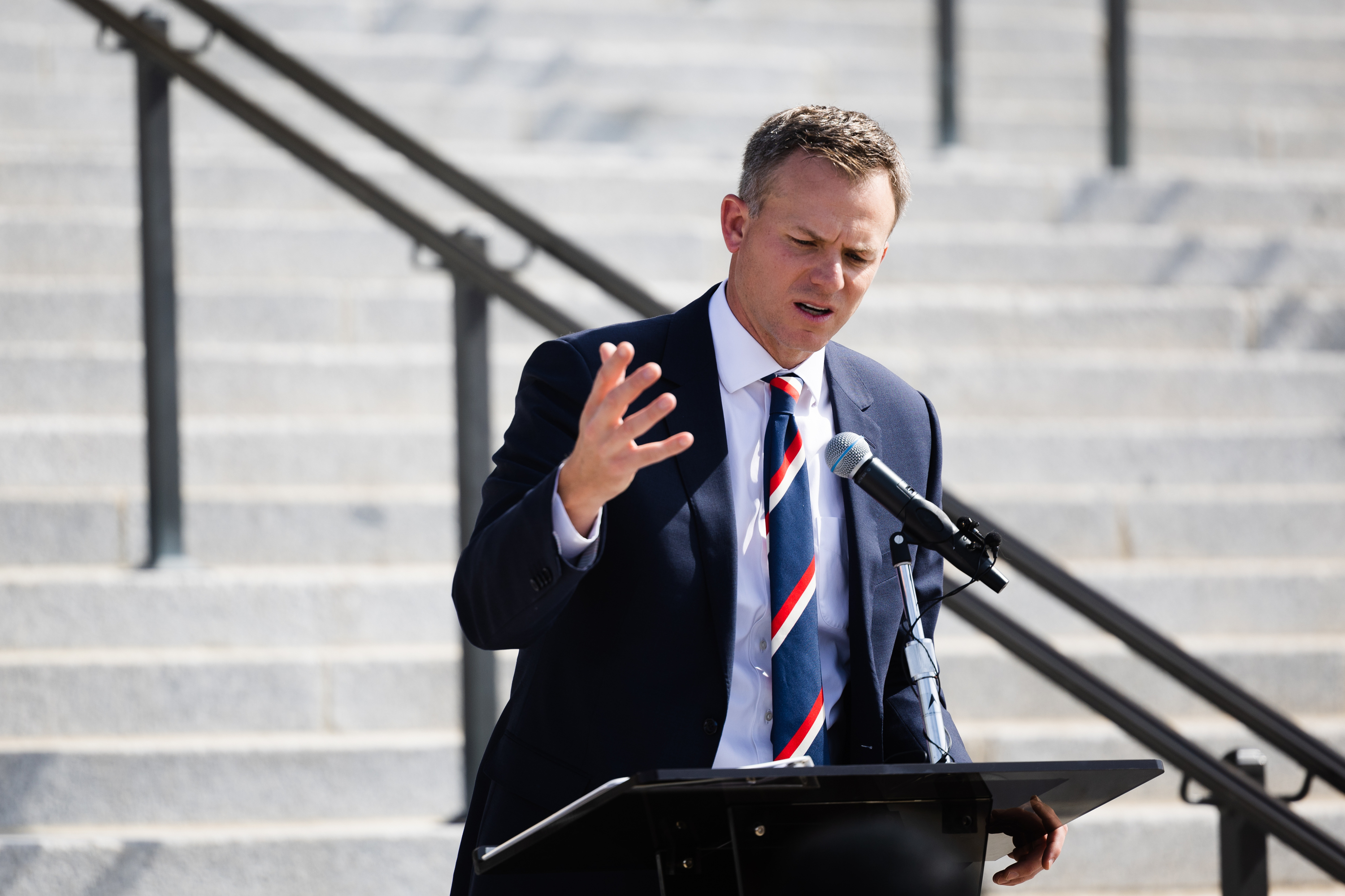 Rep. Blake Moore, R-Utah, speaks during a Memorial Day commemoration event at the Capitol on Monday. Moore said he supports a bipartisan agreement to raise the debt ceiling, calling it a "reversal of debt culture."