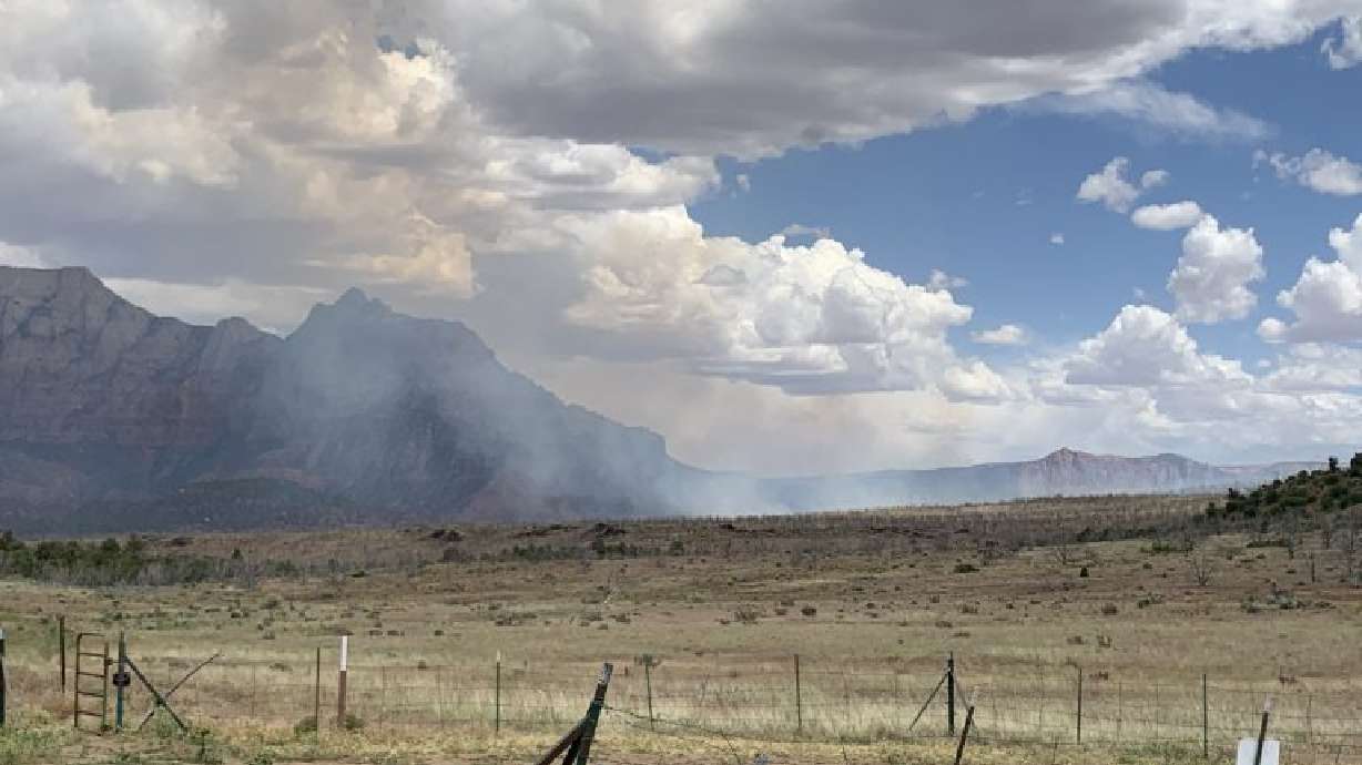 The Crater Hill Fire burns in Zion National Park Wednesday.