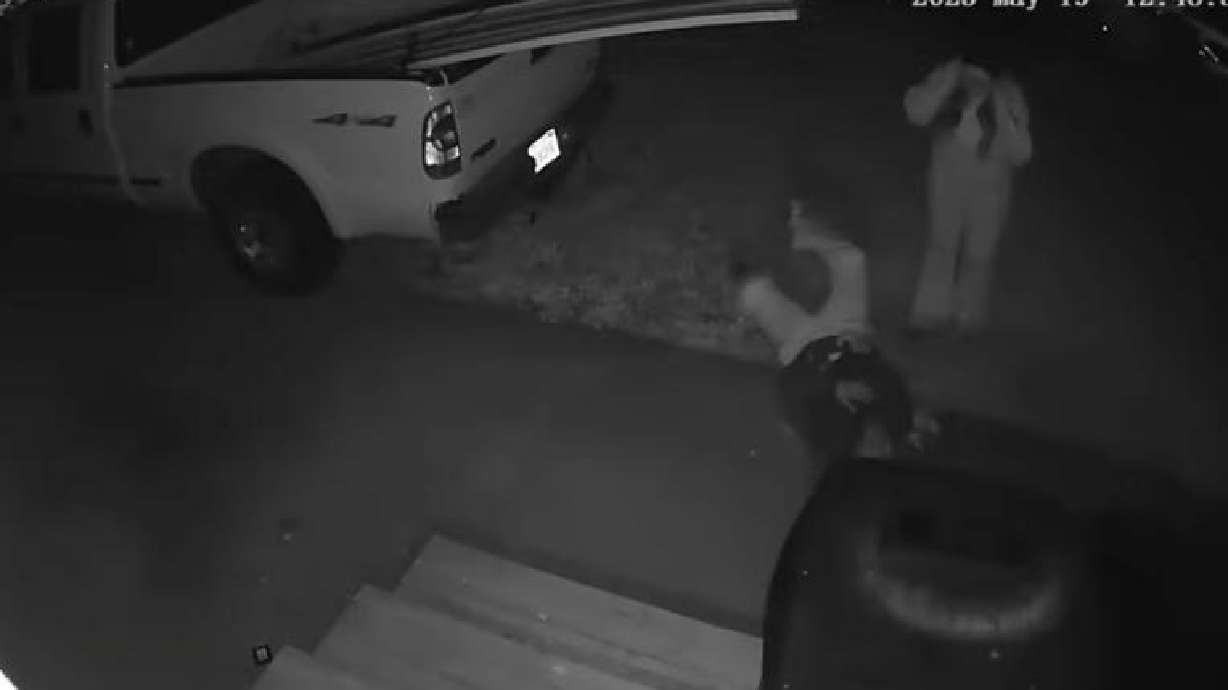 A Billings, Montana, guy ends up on the ground after an unexpected obstacle in the driveway.