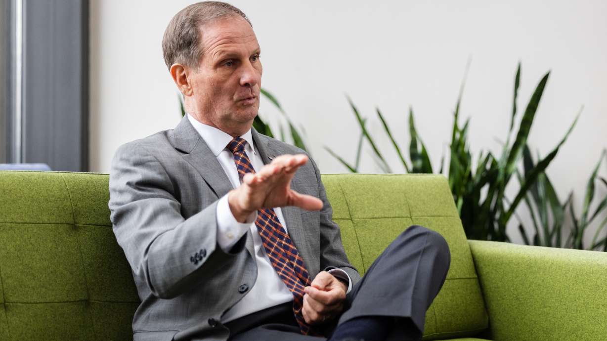 Rep. Chris Stewart, R-Utah, speaks during an interview at the Triad Center in Salt Lake City on Jan. 19. Insiders say more than a dozen candidates could join the special election to replace Stewart, who announced he will step down at a future date.