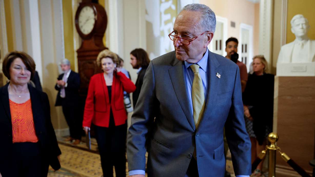 U.S. Senate Majority Leader Chuck Schumer, D-N.Y., arrives for his news conference after the weekly Senate Democratic caucus policy luncheon at the U.S. Capitol in Washington, Thursday.