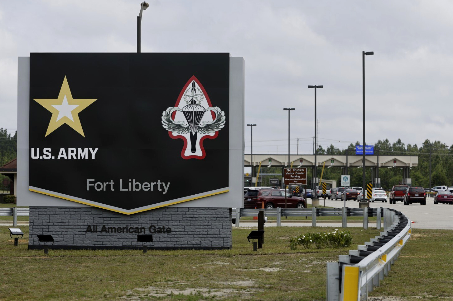 The new Fort Liberty sign is displayed outside Fort Liberty, N.C. on Friday. The U.S. Army changed Fort Bragg to Fort Liberty as part of a broader initiative to remove Confederate names.