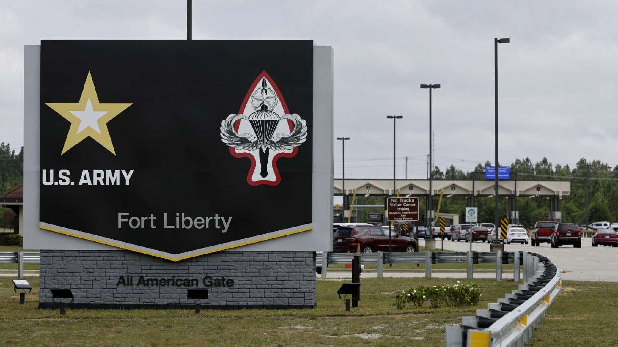 Fort Liberty sign is displayed outside the Army base on June 2, 2023, in Fort Liberty, N.C. Defense Secretary Pete Hegseth on Monday renamed it back to its original name of Fort Bragg.