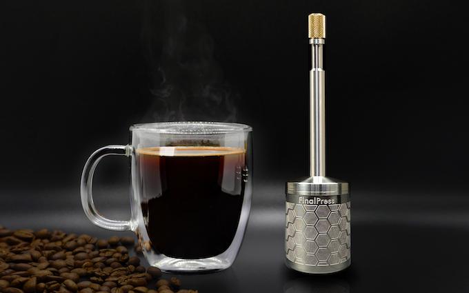 The FinalPress is a portable press to allow brewing an individual cup.