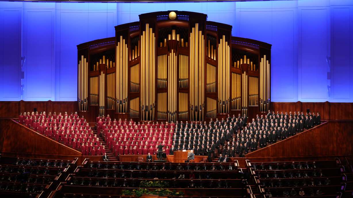 The Tabernacle Choir at Temple Square sings during general conference of The Church of Jesus Christ of Latter-day Saints on April 1. The choir's "Music and the Spoken Word" will premiere in Spanish later this month.