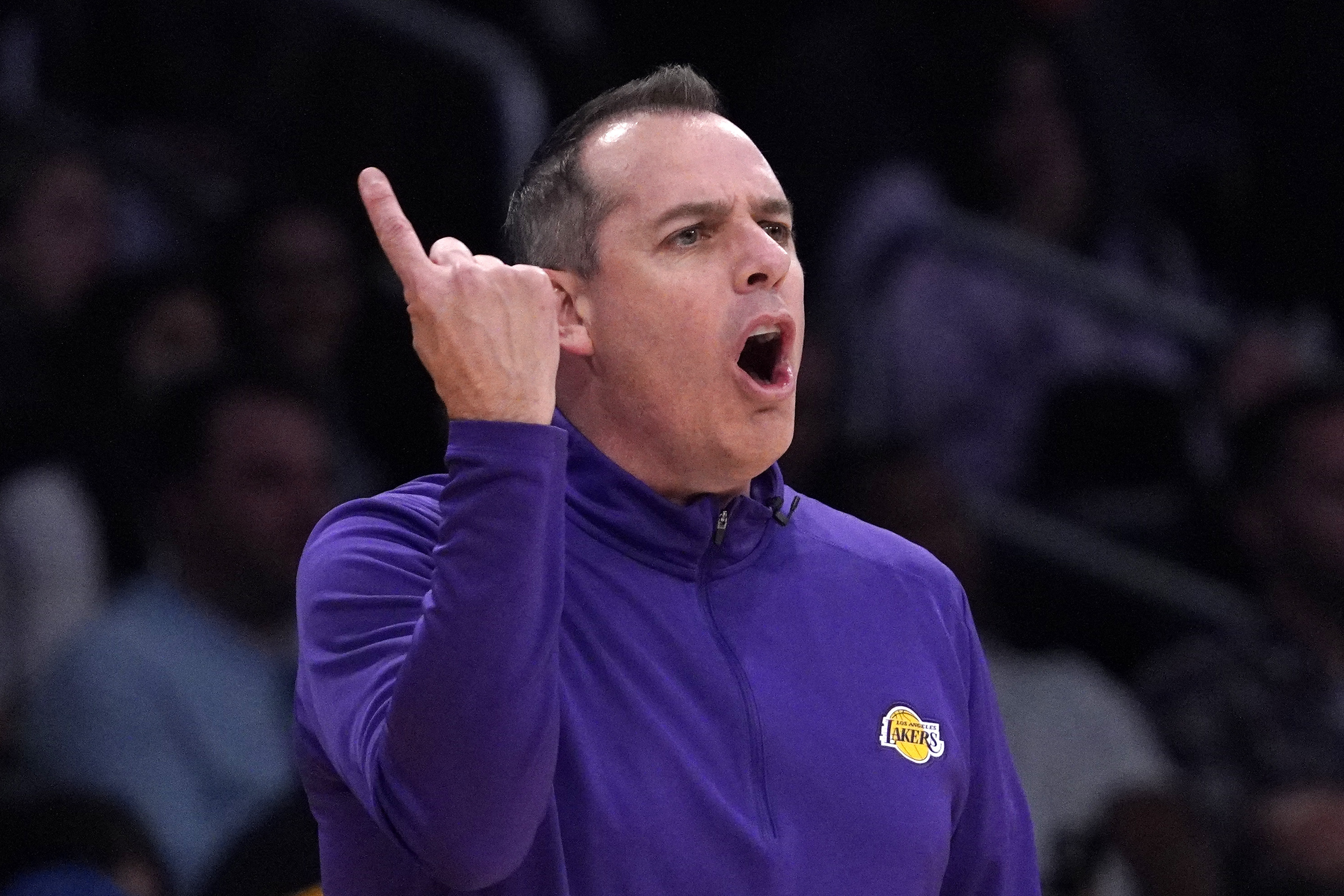 FILE - Los Angeles Lakers head coach Frank Vogel gestures during the second half of an NBA basketball game against the New Orleans Pelicans, Sunday, Feb. 27, 2022, in Los Angeles. The Phoenix Suns hired former NBA champion coach Frank Vogel on Friday, June 3, 2023, to replace Monty Williams, a person with knowledge of the decision told The Associated Press. 