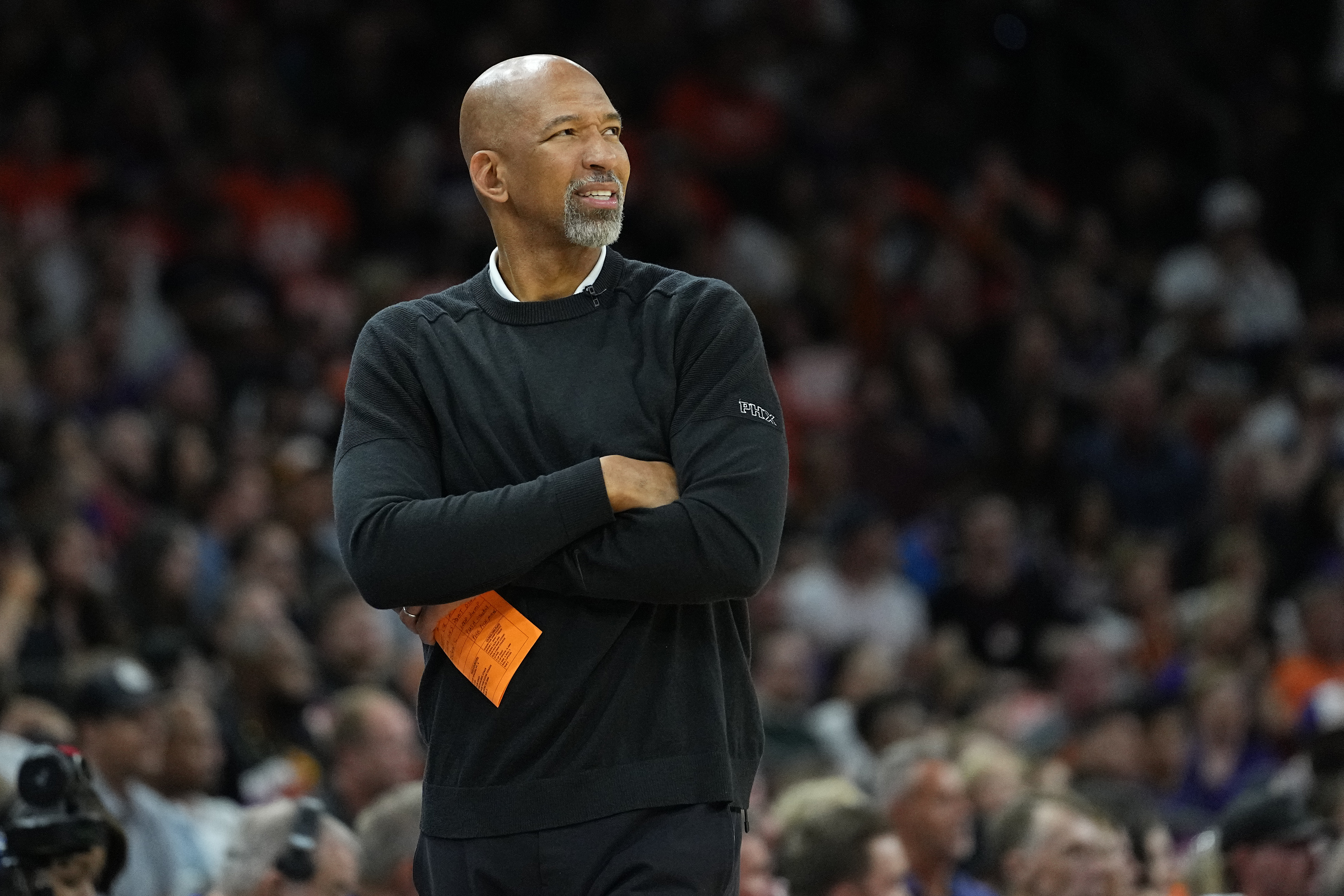 Phoenix Suns head coach Monty Williams watches during the first half of Game 6 of an NBA basketball Western Conference semifinal game against the Denver Nuggets, Thursday, May 11, 2023, in Phoenix.