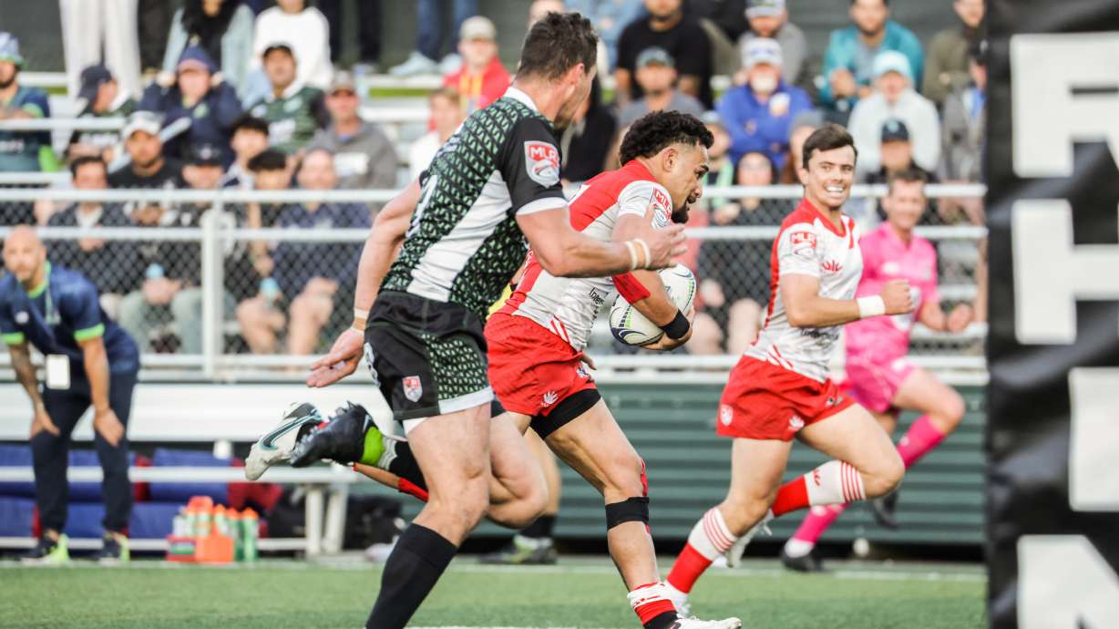 Joe Mano scored two tries, but Seattle held the Utah Warriors to just 5 points in the second half to pull away for a 27-20 win Sunday, June 4, 2023, at Starfire Stadium in Tukwila, Washington, to clinch a home playoff berth for the Seawolves with two weeks remaining in the 2023 Major League Rugby regular season.
