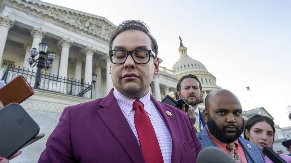 Rep. George Santos, R-N.Y., is seen in Washington, May 17. Santos' lawyer says the indicted Republican would risk going to jail to protect the identities of the people who cosigned the $500,000 bond enabling his pretrial release.