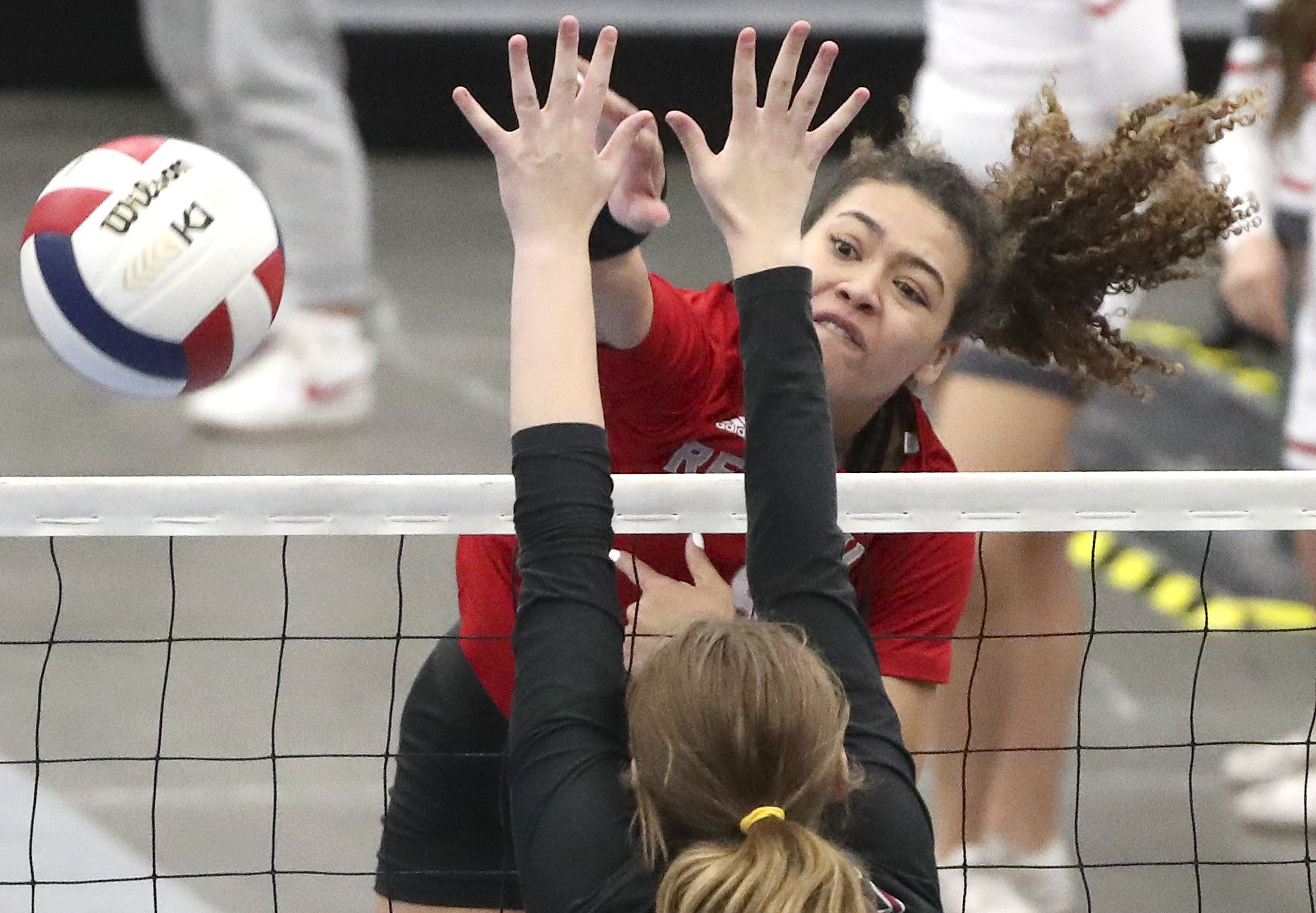 Bountiful’s Jordyn Harvey hits the ball during the 5A volleyball quarterfinals against Northridge at the UCCU Center in Orem on Thursday, Nov. 4, 2021.