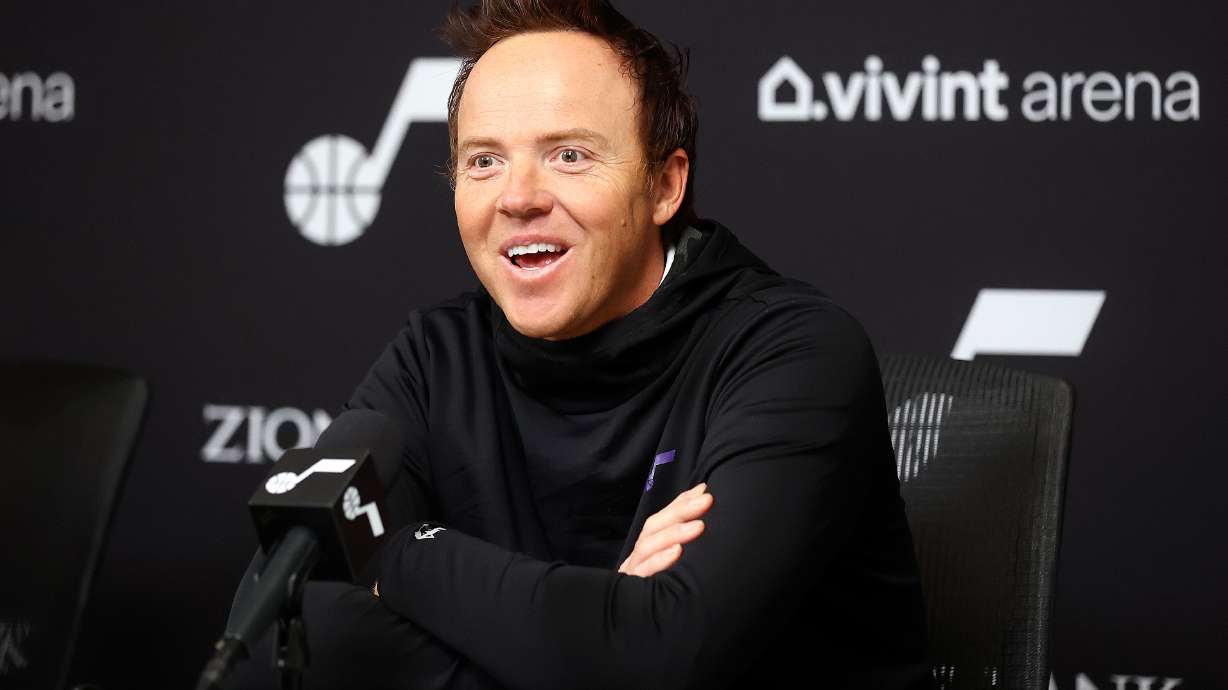 Utah Jazz owner Ryan Smith talks to media ahead of the NBA All-Star 2023 Weekend at Vivint Arena in Salt Lake City, on Monday, Feb. 6, 2023.