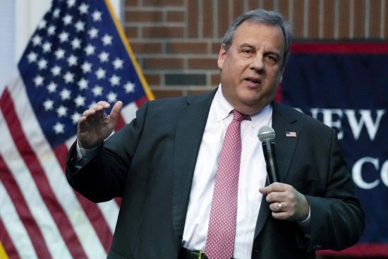 Former New Jersey Gov. Chris Christie addresses a gathering during a town hall style meeting at New England College, April 20 in Henniker, N.H. Christie is expected to launch his second campaign for the Republican nomination for president in New Hampshire.