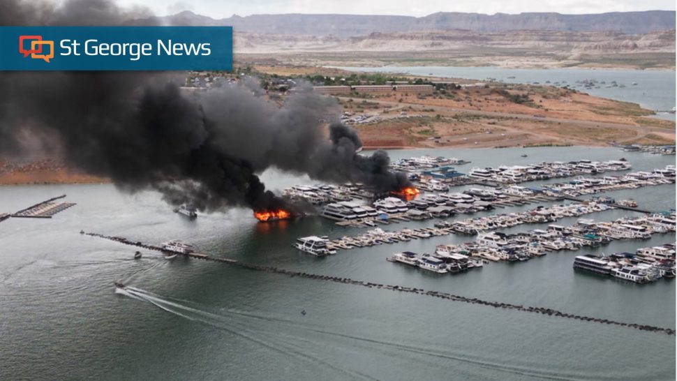 Houseboats burn at the Wahweap Marina on Lake Powell, near Page, Ariz., June 2.
