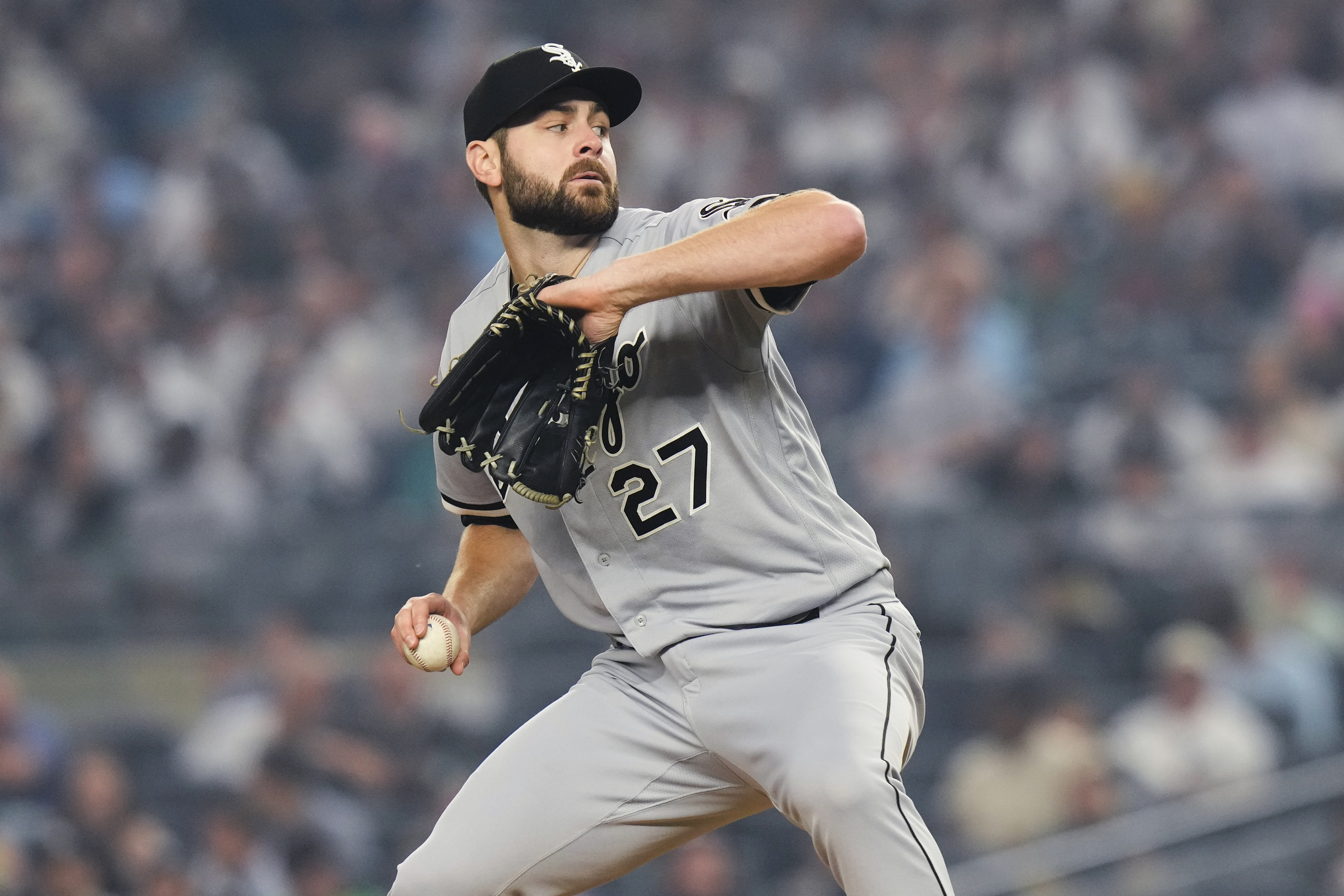 Chicago White Sox's Lucas Giolito pitches during the first inning of the team's baseball game against the New York Yankees on Tuesday, June 6, 2023, in New York.