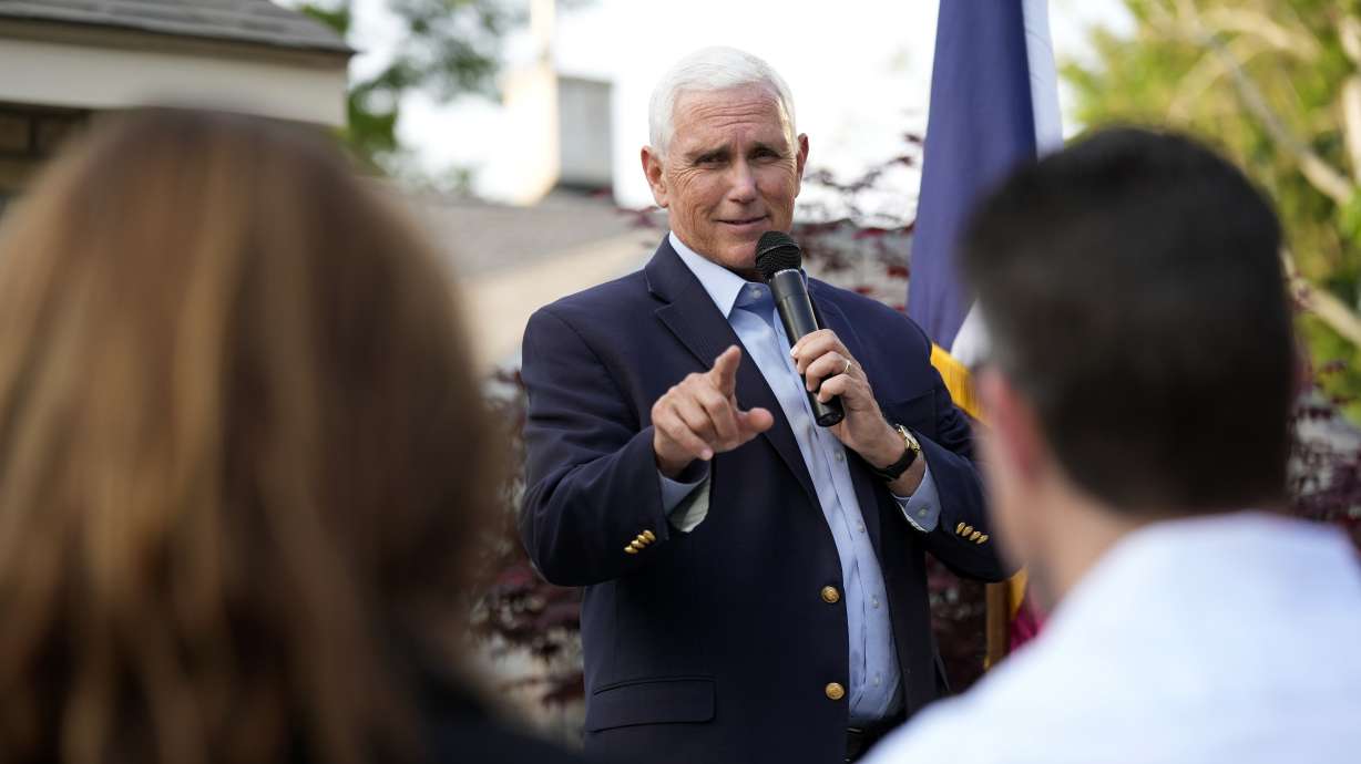 Former Vice President Mike Pence speaks to local residents on May 23 in Des Moines, Iowa. Pence has opened his presidential bid with an unusually forceful denunciation of former President Donald Trump