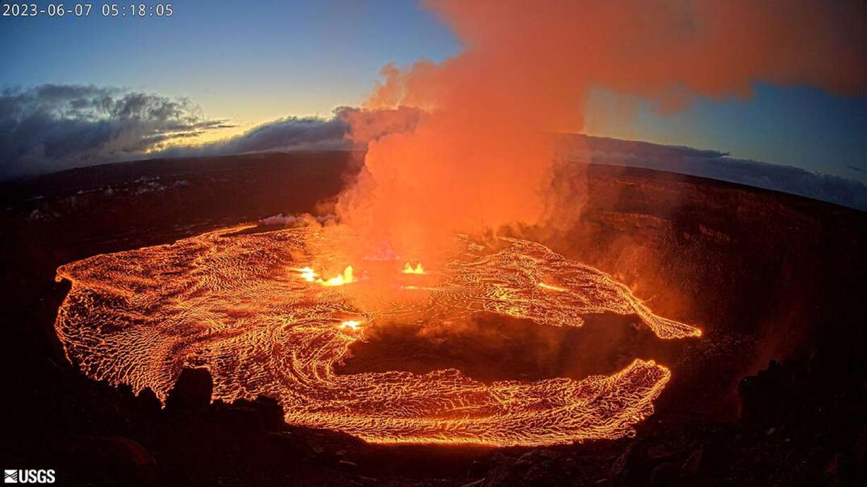 An eruption takes place on the summit of the Kilauea volcano in Hawaii, Wednesday. Kilauea, the second largest volcano in Hawaii, began erupting Wednesday morning.