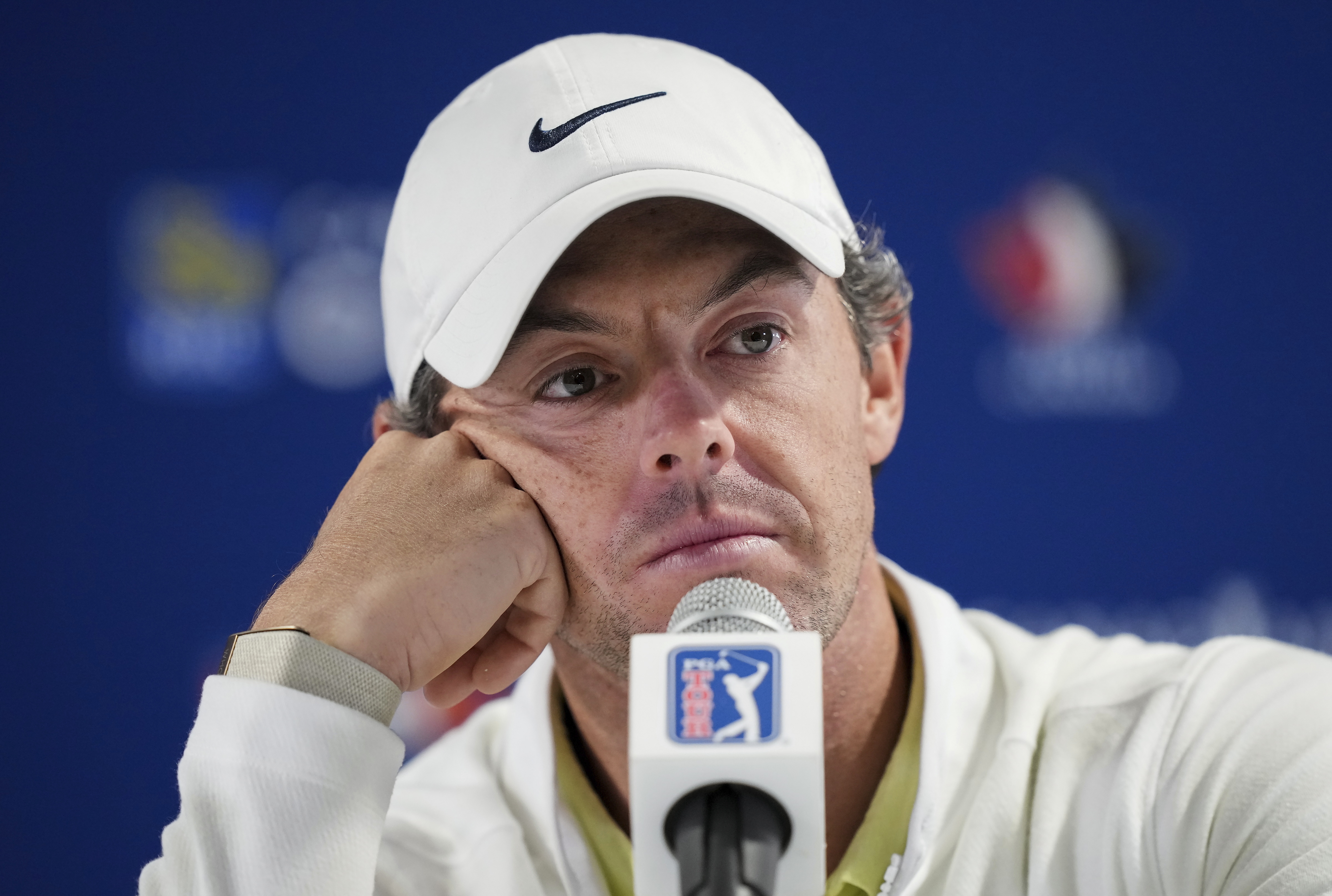Rory McIlroy speaks to the media about the deal merging the PGA Tour and European tour with Saudi Arabia's golf interests at the Canadian Open golf tournament in Toronto on Wednesday, June 7, 2023.