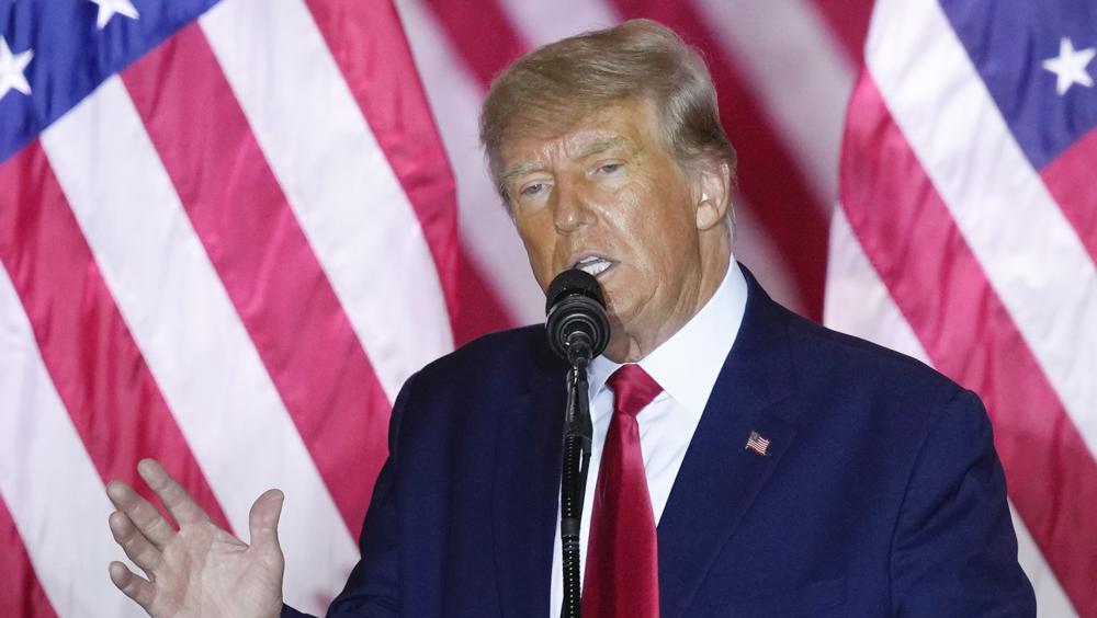 Former President Donald Trump speaks as he announces a third run for president, at Mar-a-Lago in Palm Beach, Fla., Nov. 15, 2022. Trump says he has been indicted on charges of mishandling classified documents at his Florida estate.