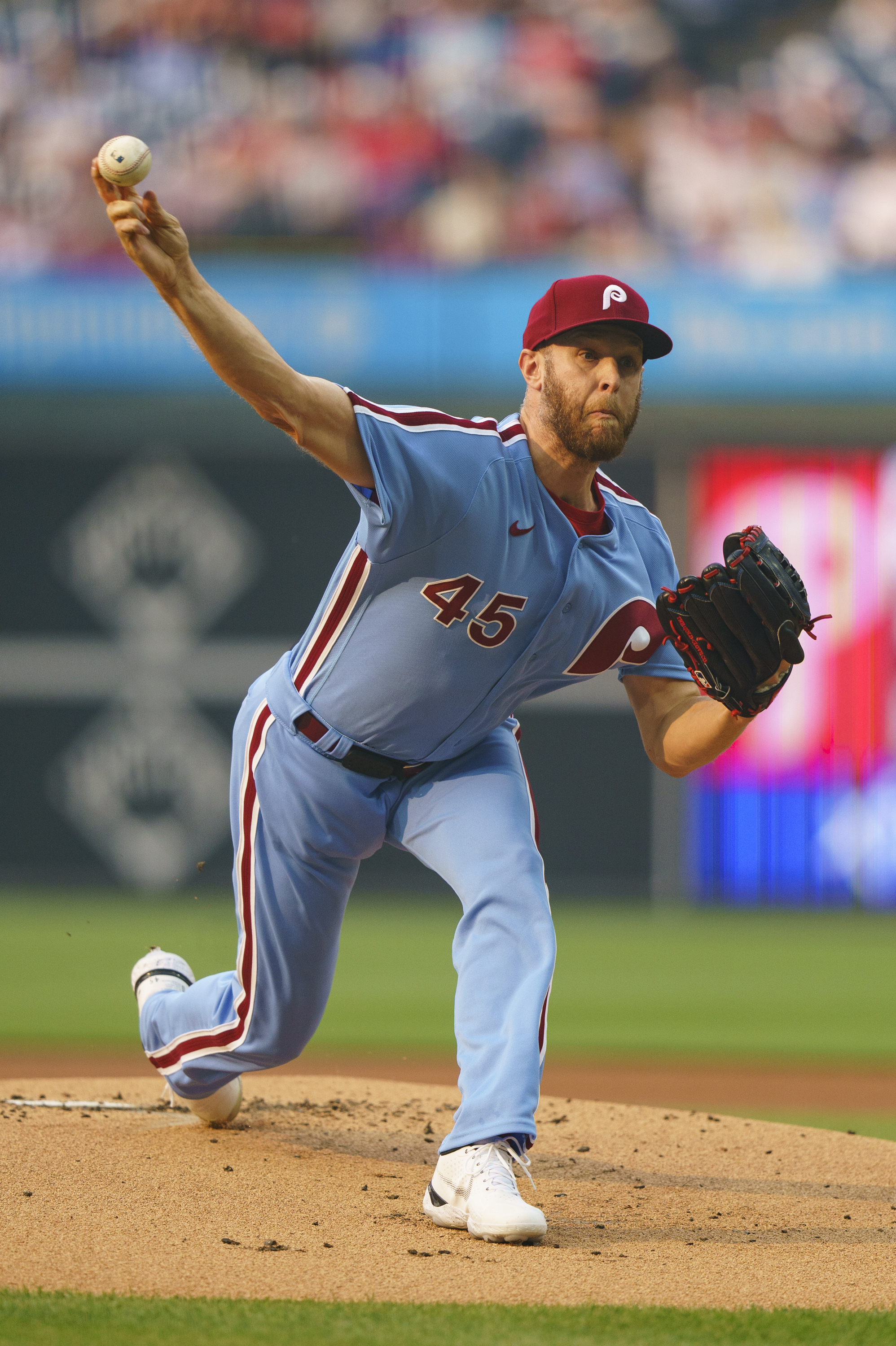 Philadelphia Phillies starting pitcher Zack Wheeler delivers during the first inning of the team's baseball game against the Detroit Tigers, Thursday, June 8, 2023, in Philadelphia.