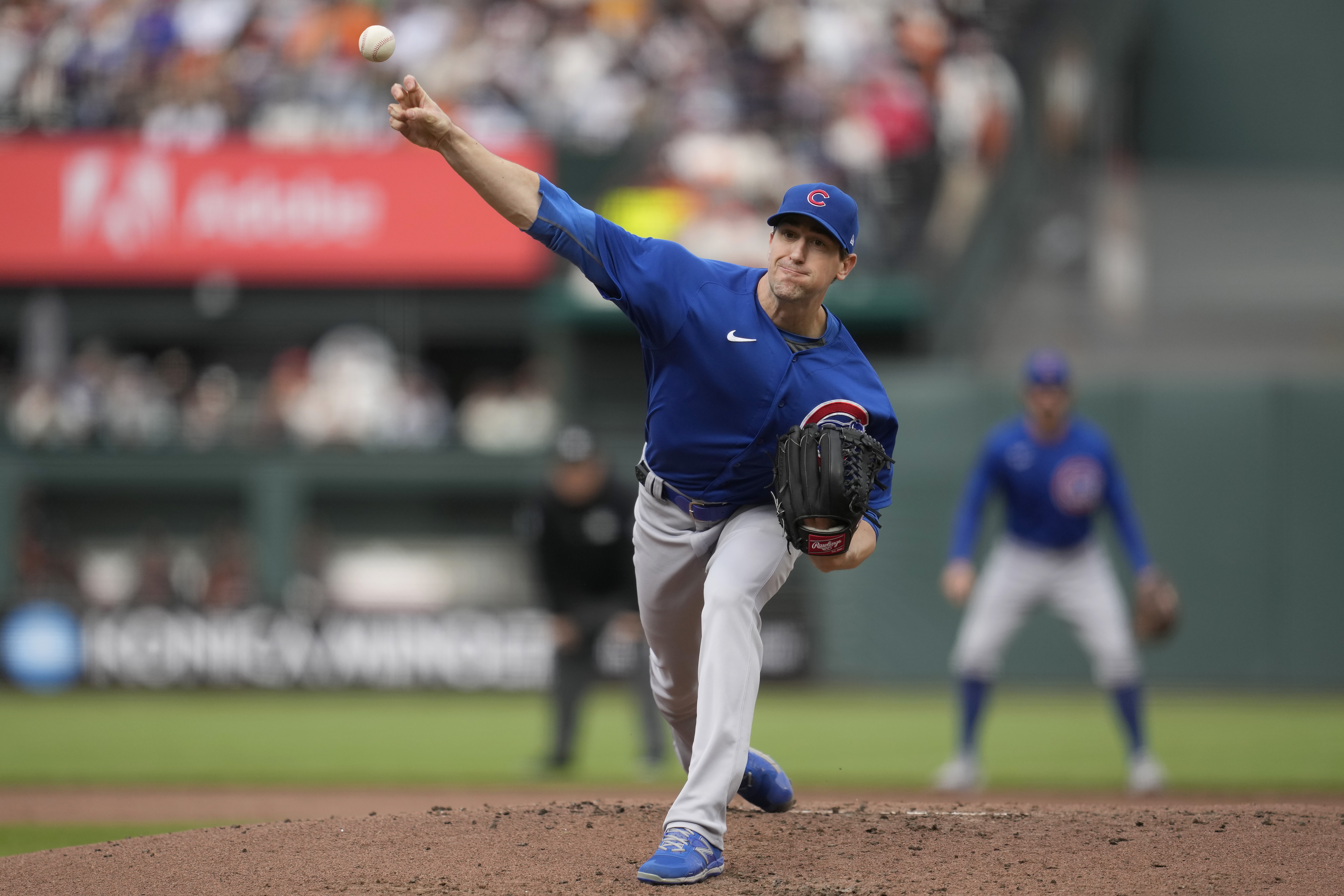 Chicago Cubs pitcher Kyle Hendricks works against the San Francisco Giants during the third inning of a baseball game in San Francisco, Saturday, June 10, 2023.